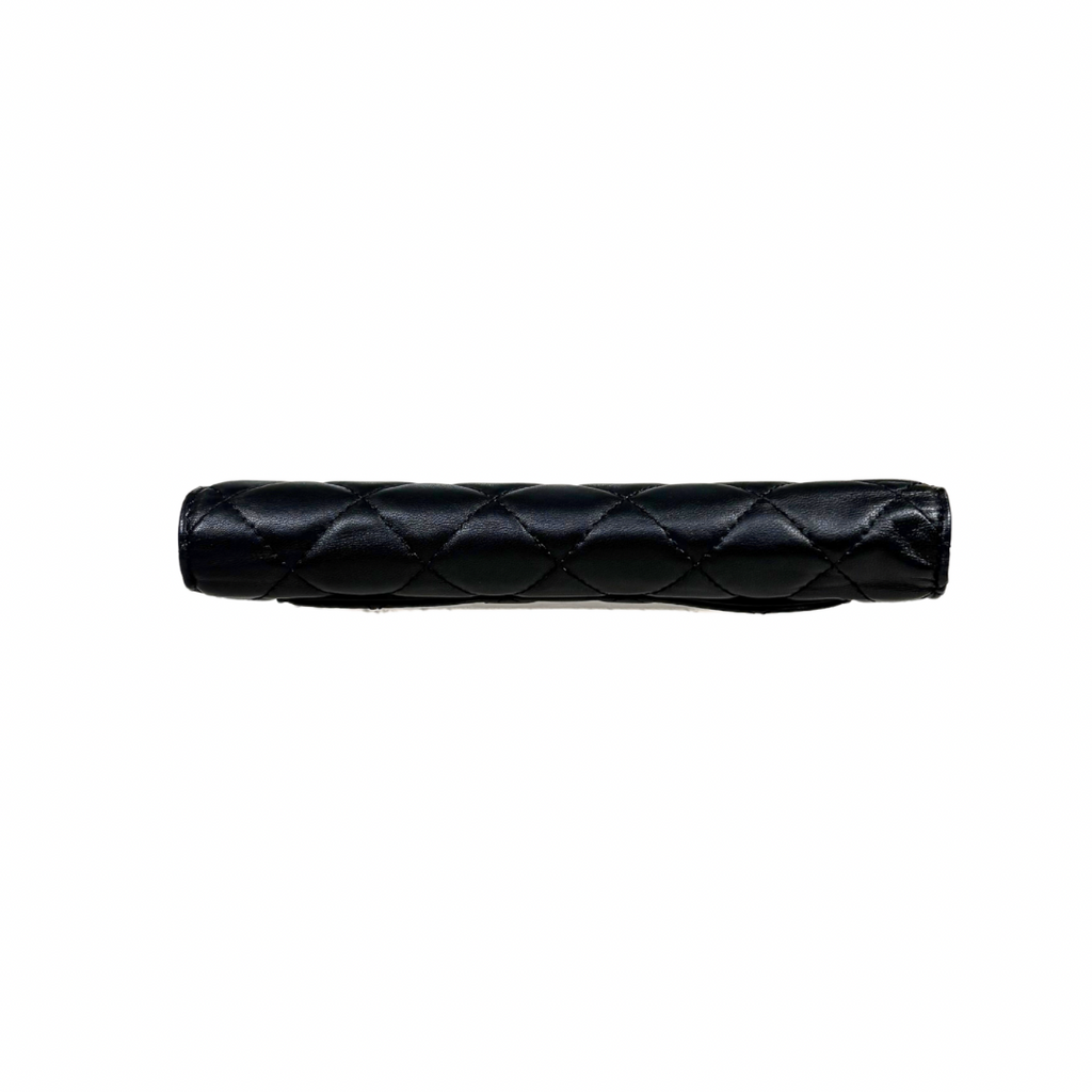 Long Wallet Black Lambskin Leather Silver Hardware