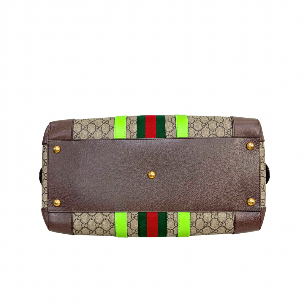Savoy Duffle Bag GG Supreme Canvas Neon Green Gold Hardware