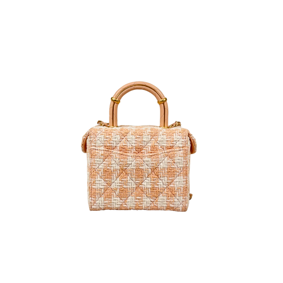 Tweed Mini Square Flap Bag Light Orange Ecru Gold Hardware