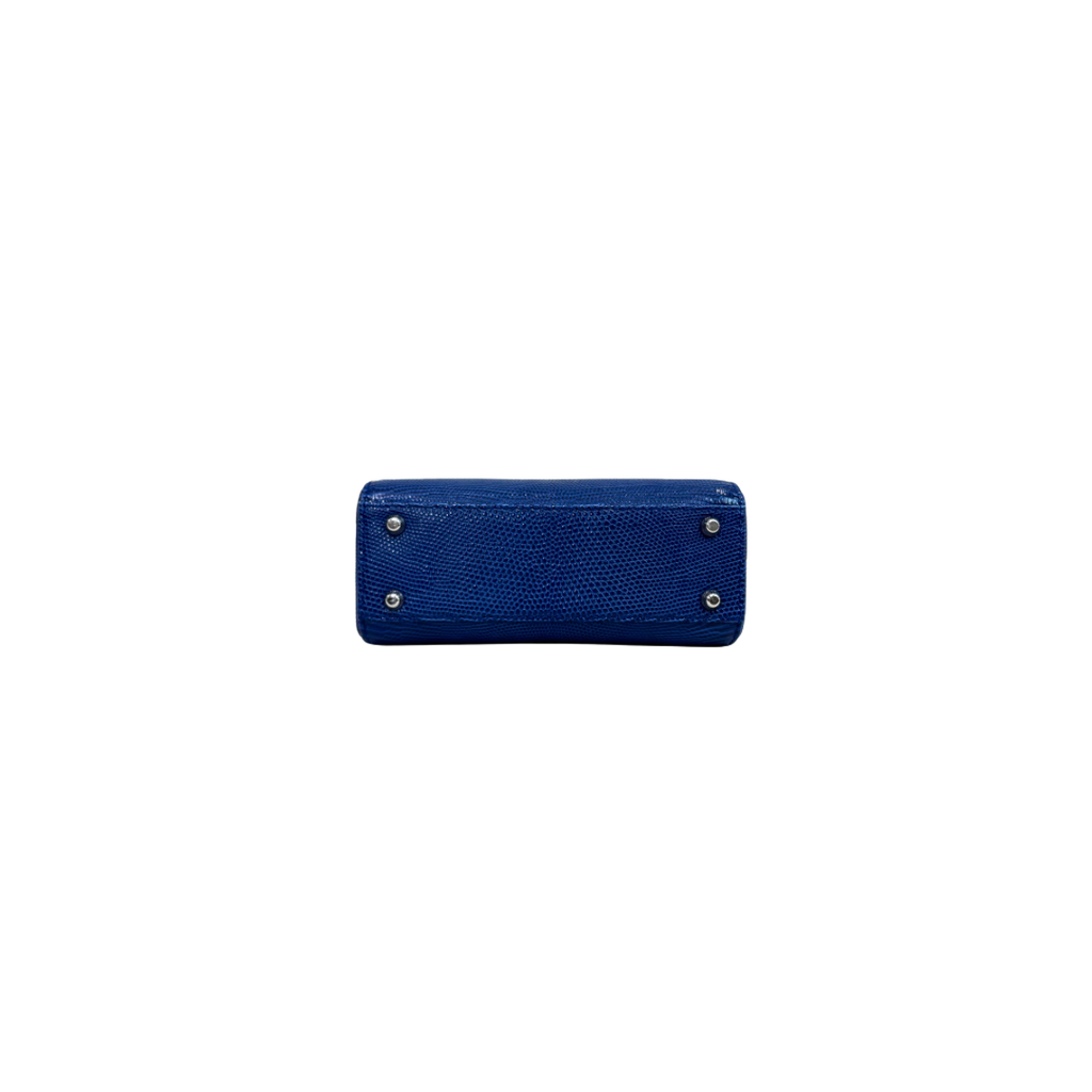 Mini Lady Dior Bag Blue Lizard W/ Crystals Charms Silver Hardware