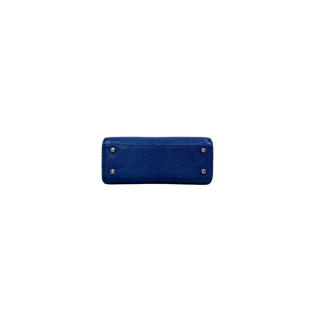 Mini Lady Dior Bag Blue Lizard W/ Crystals Charms Silver Hardware