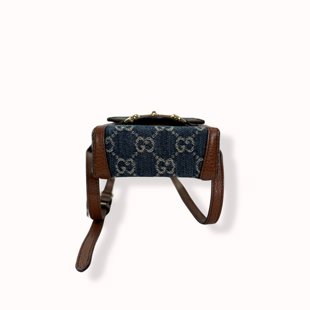Horsebit GG Denim 1955 Mini Brown Leather Trim