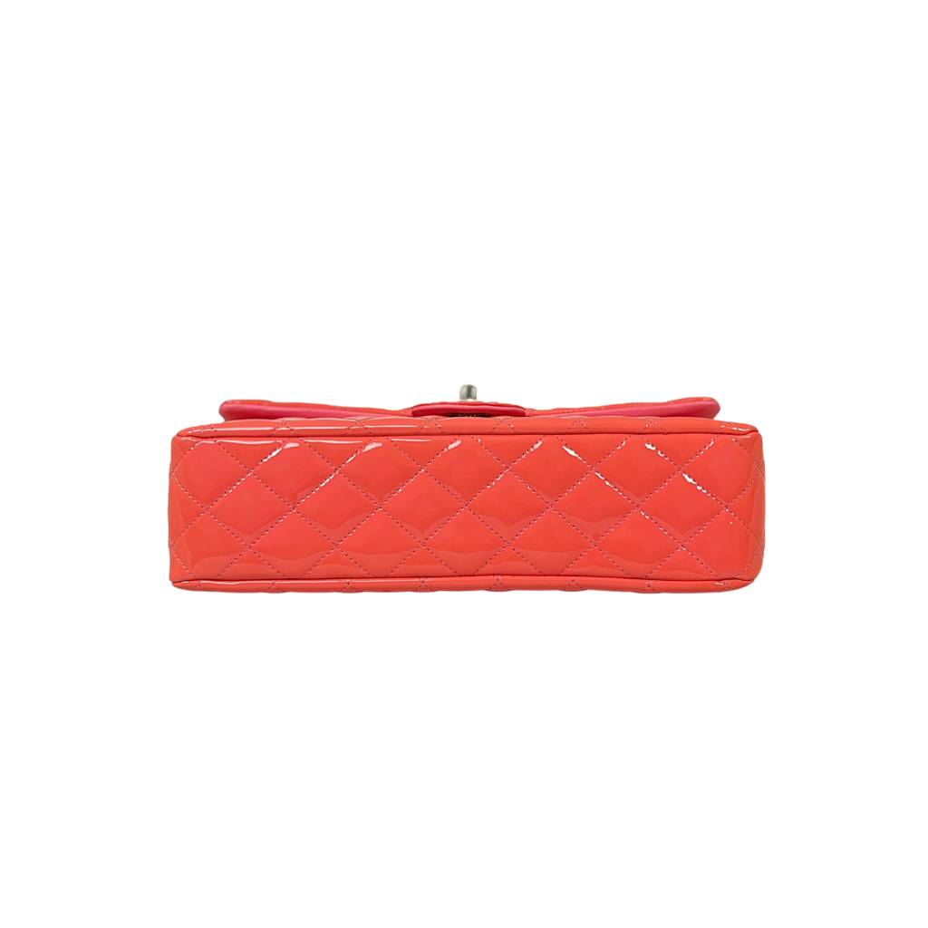 Classic Double Flap Medium Coral Orange Patent Leather Series 21