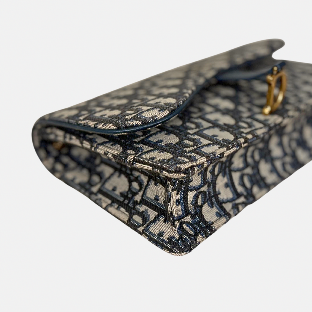 Saddle Pouch Wallet On Chain Medium Blue Oblique Jacquard Gold-Finish Hardware