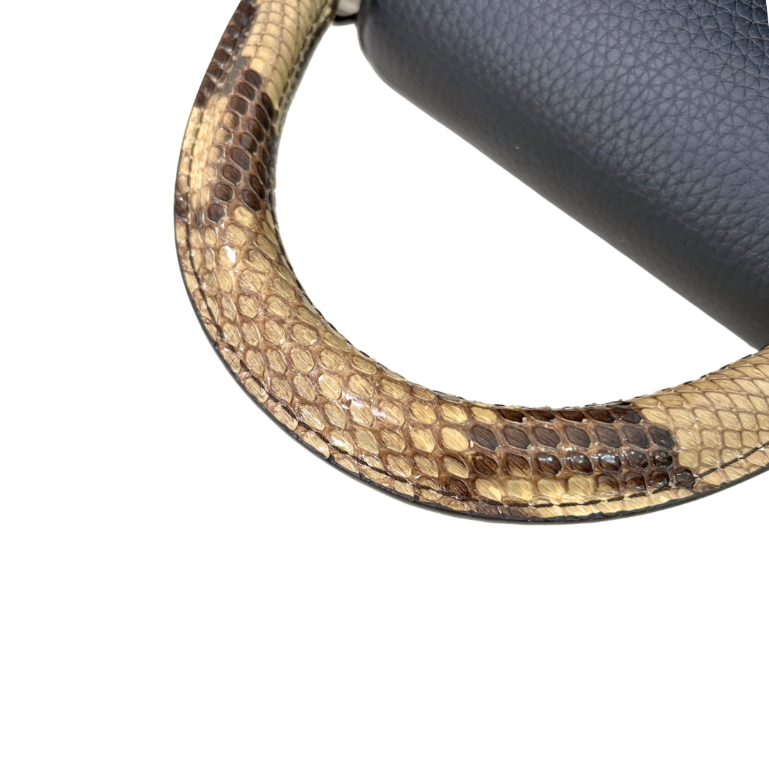 Capucines Snake Skin  Top Handle BB Taurillon Black Silver Hardware