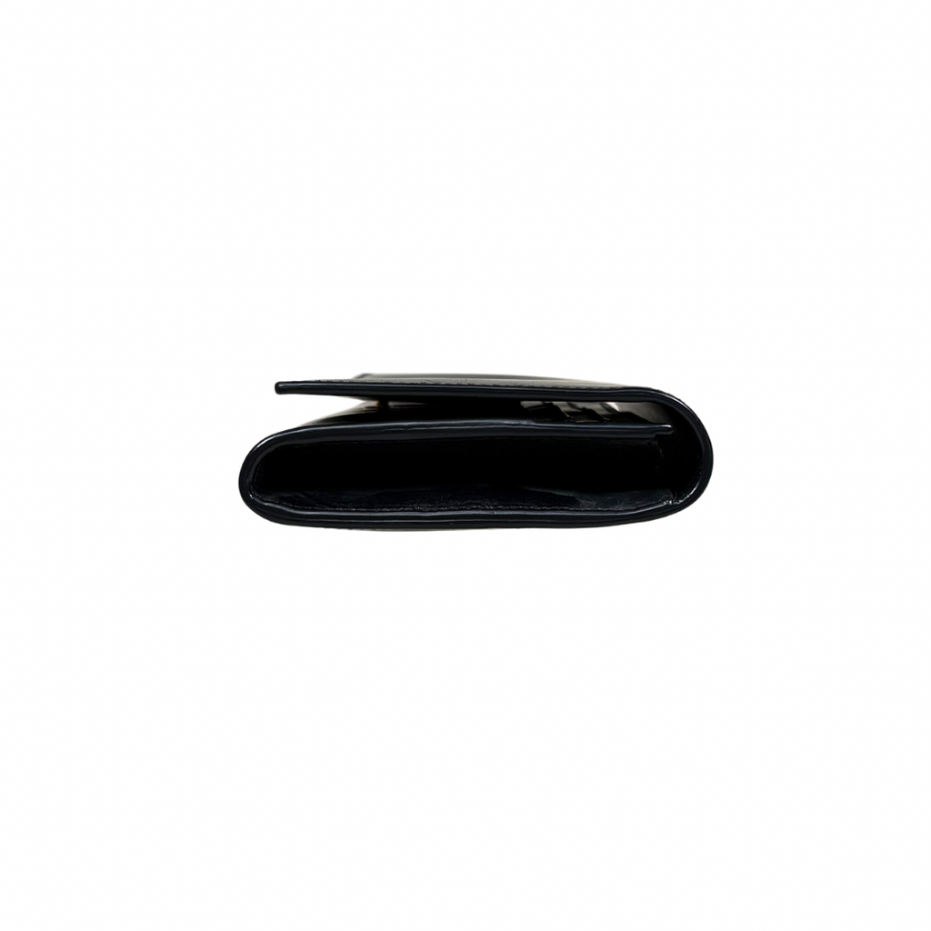 Long Bi-fold Wallet Black Smooth Leather