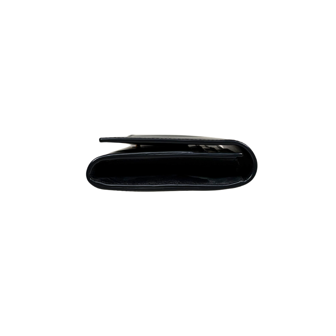 Long Bi-fold Wallet Black Smooth Leather