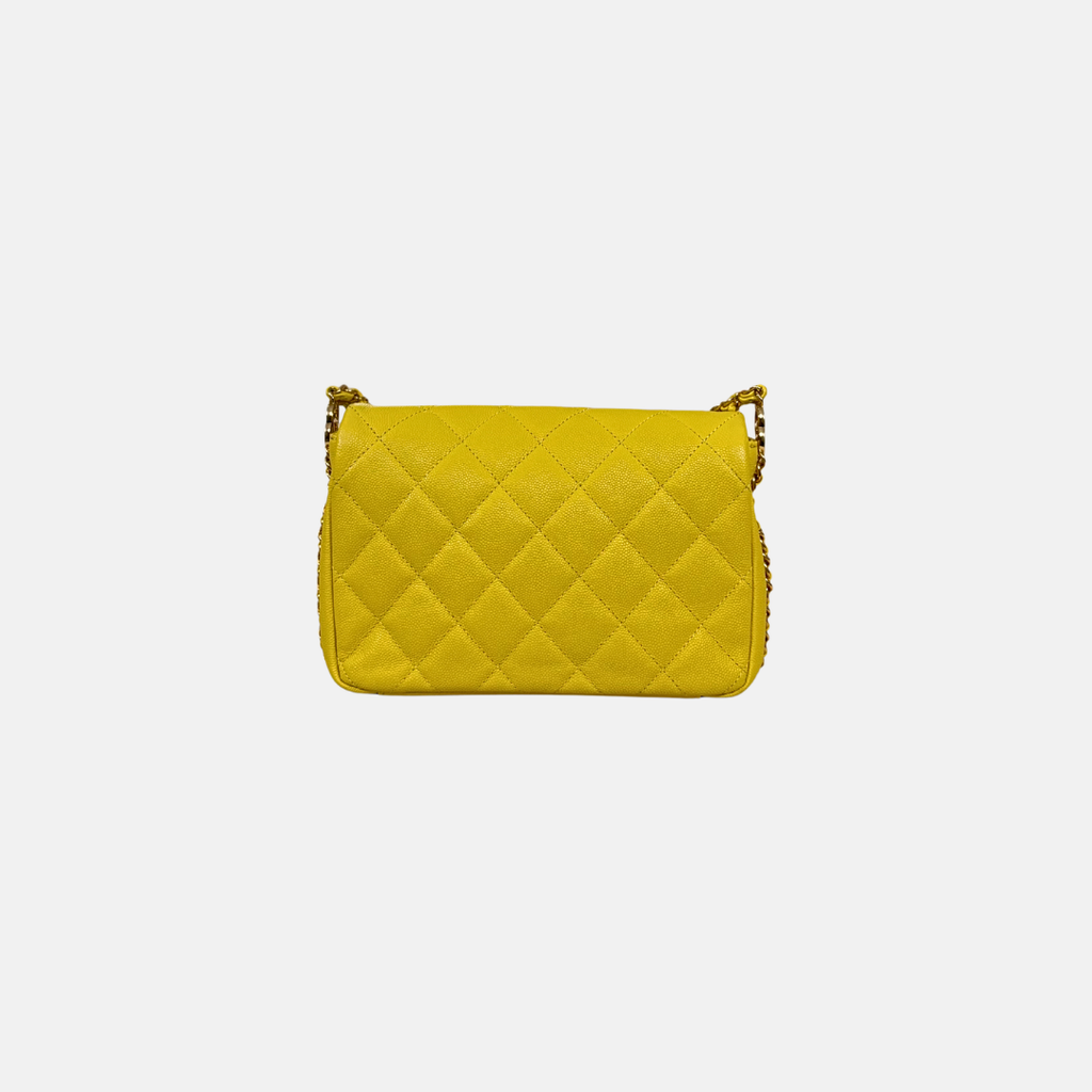 23C Collection Seasonal Flap Lemon Yellow Caviar Gold Hardware Microchip