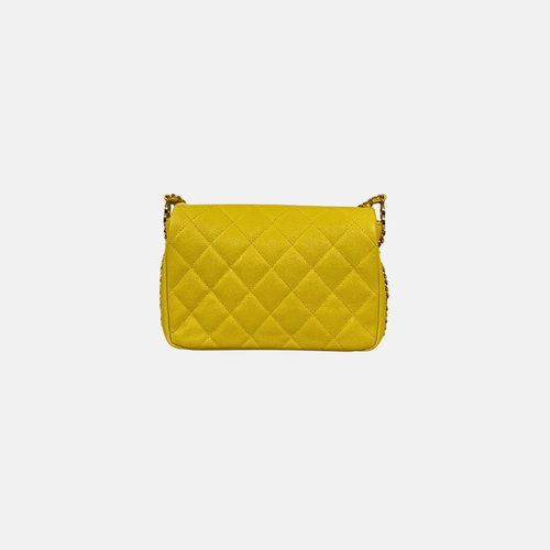 23C Collection Seasonal Flap Lemon Yellow Caviar Gold Hardware Microchip