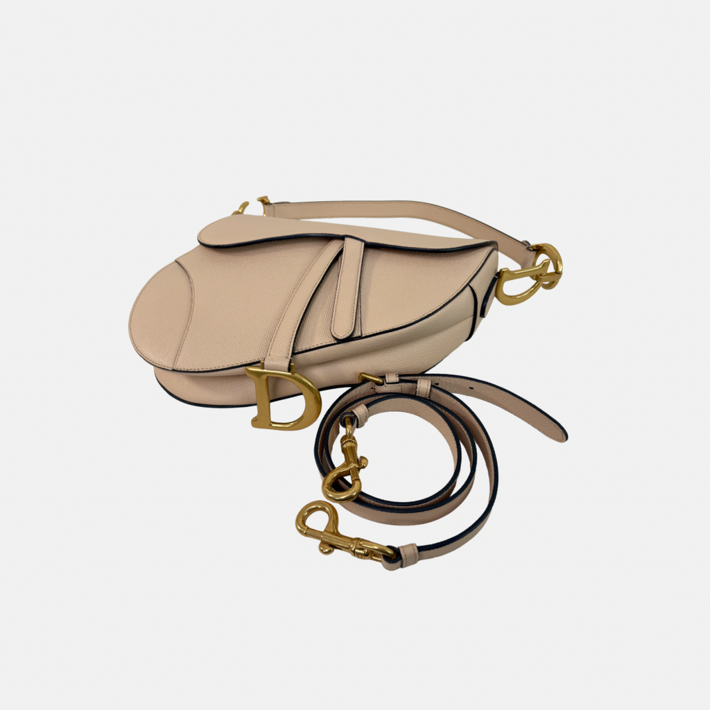 Saddle Bag Medium Beige Grained Calfskin Leather Gold Hardware