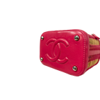 Take Away Vanity Case Top Handle Bag Salmon Pink Rattan Silver Hardware