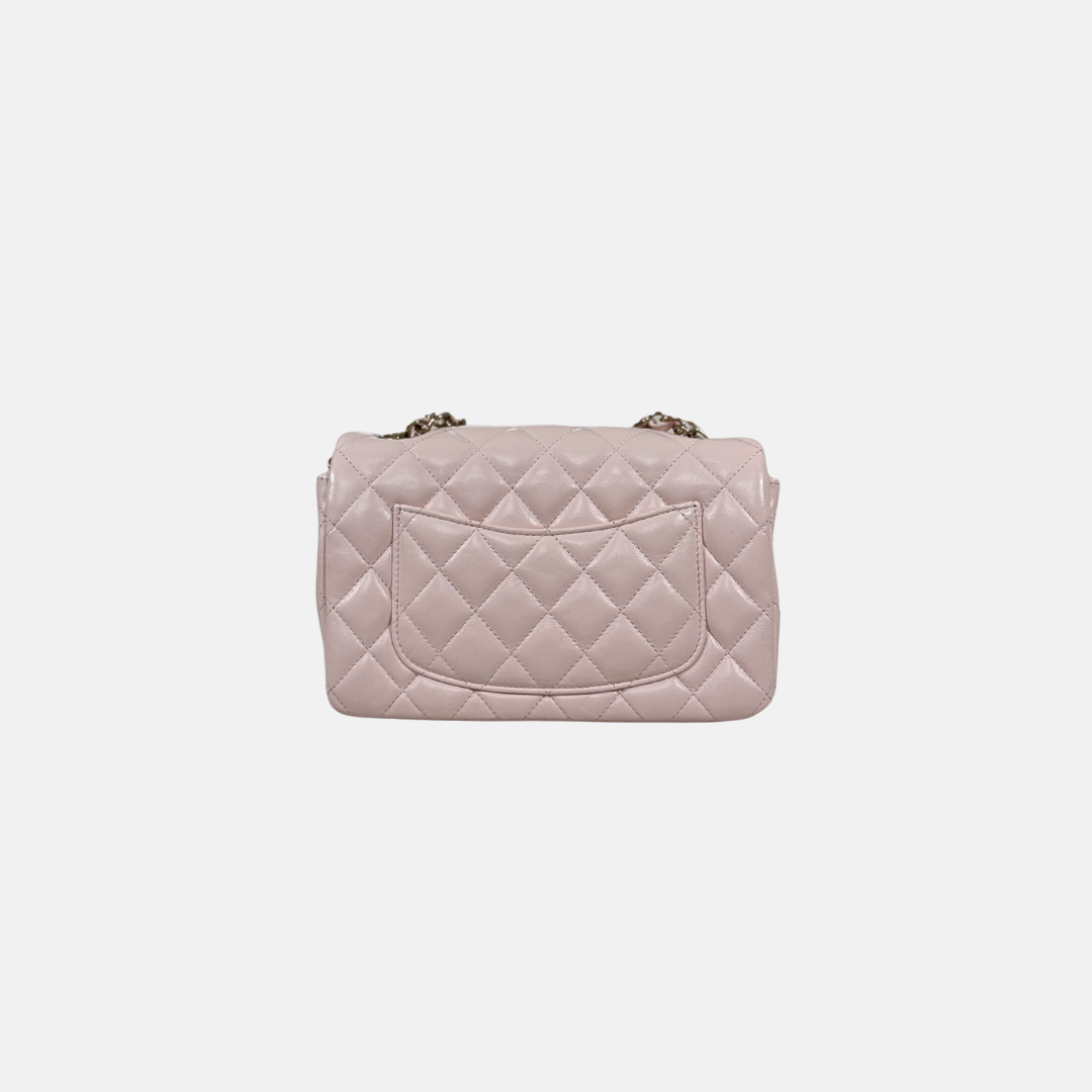 Mini Flap Pale Pink Lambskin Leather Gold Hardware Microchip