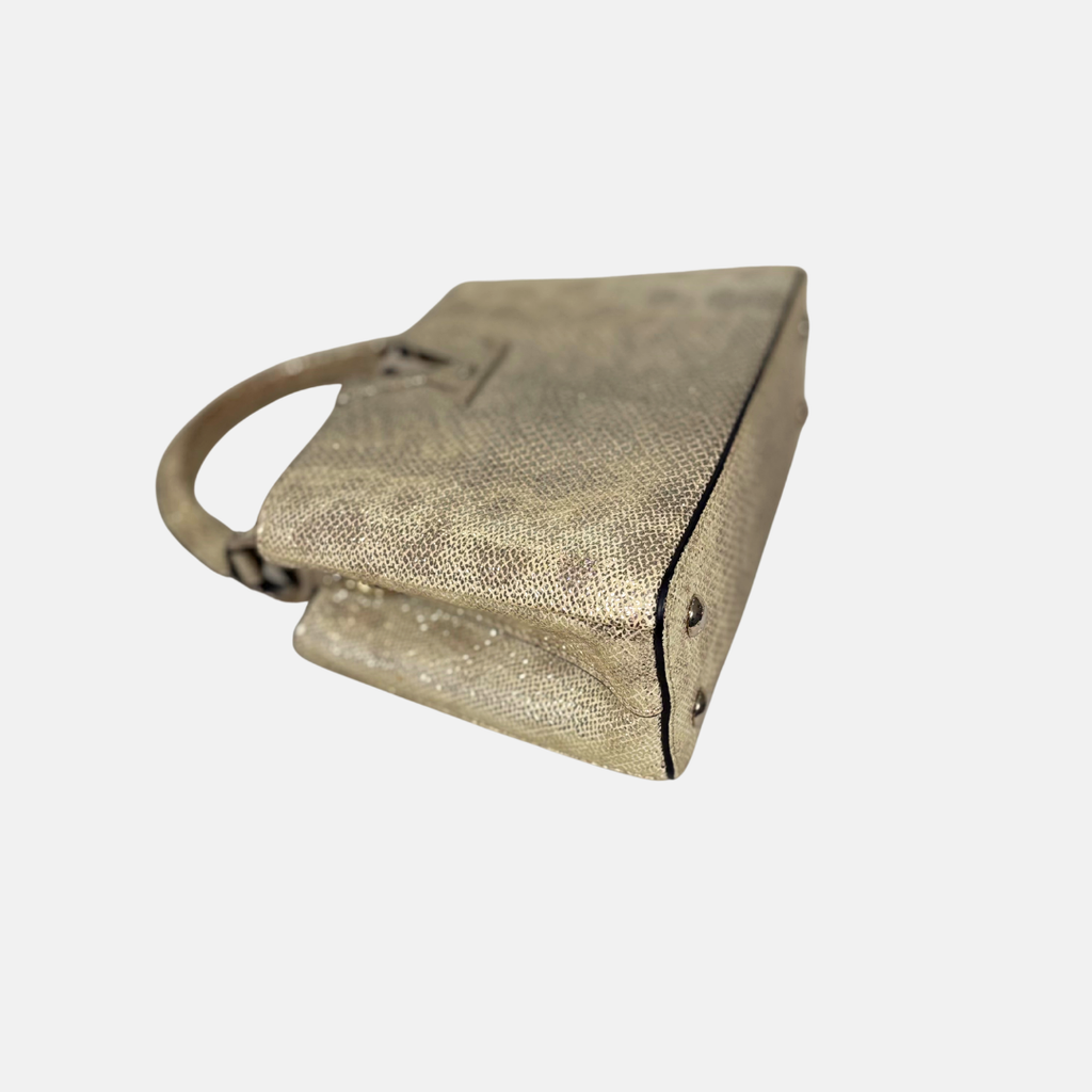 Lizard Capucines Metallic Gold Mini Bag  Silver Hardware