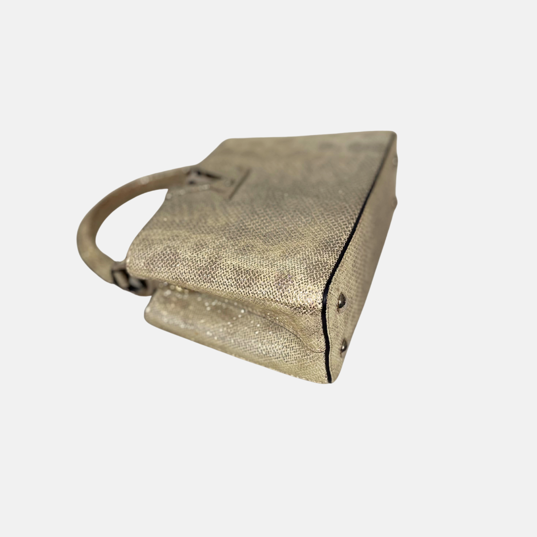 Lizard Capucines Metallic Gold Mini Bag  Silver Hardware