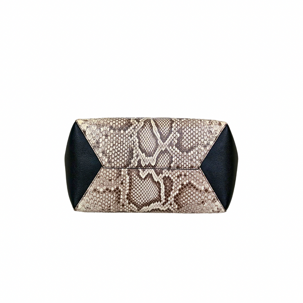 Lock Me Tote Bag Black Python Leather Silver Hardware