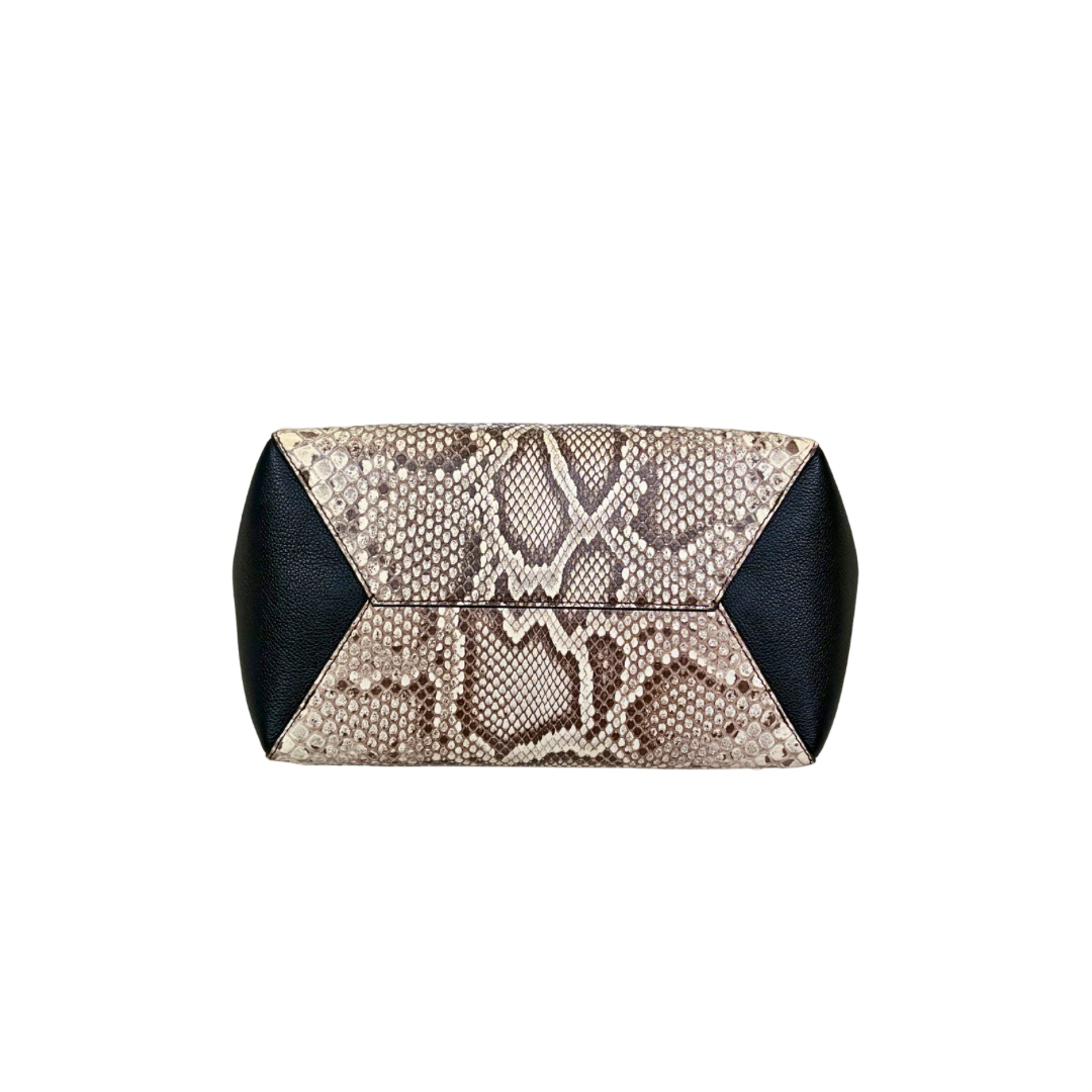 Lock Me Tote Bag Black Python Leather Silver Hardware