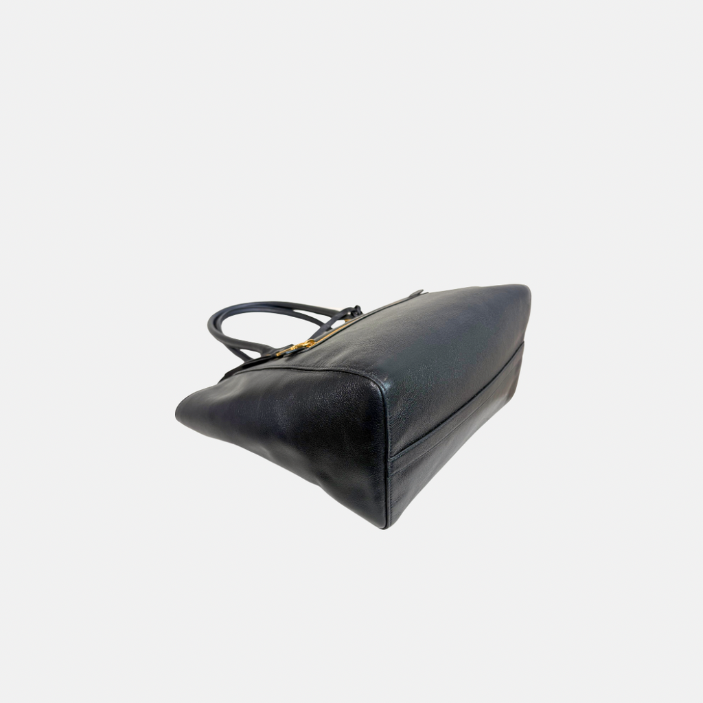 Two Way Tote Bag Black Leather Gold Hardware