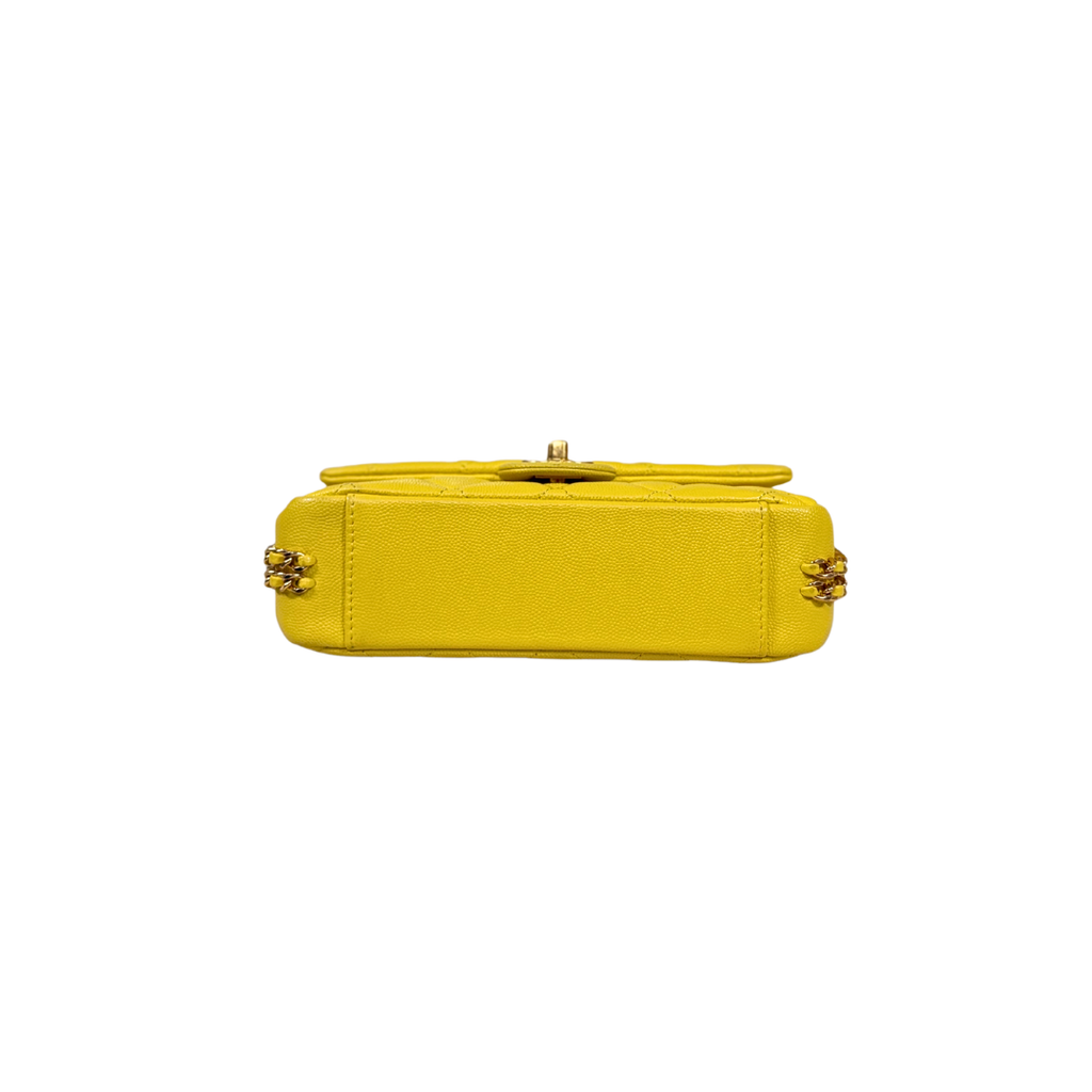23C Collection Seasonal Flap Lemon Yellow Caviar Gold Hardware Microchip