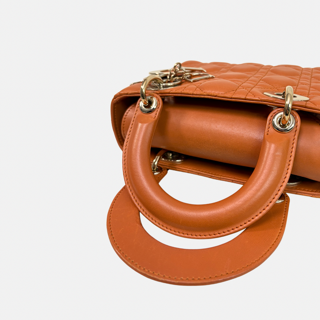 Lady Dior Small Orange Cannage Lambskin Leather ABC Strap Gold Hardware