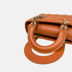 Lady Dior Small Orange Cannage Lambskin Leather ABC Strap Gold Hardware