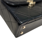 Vanity Top Handle Black Shiny Lambskin Leather Gold Hardware