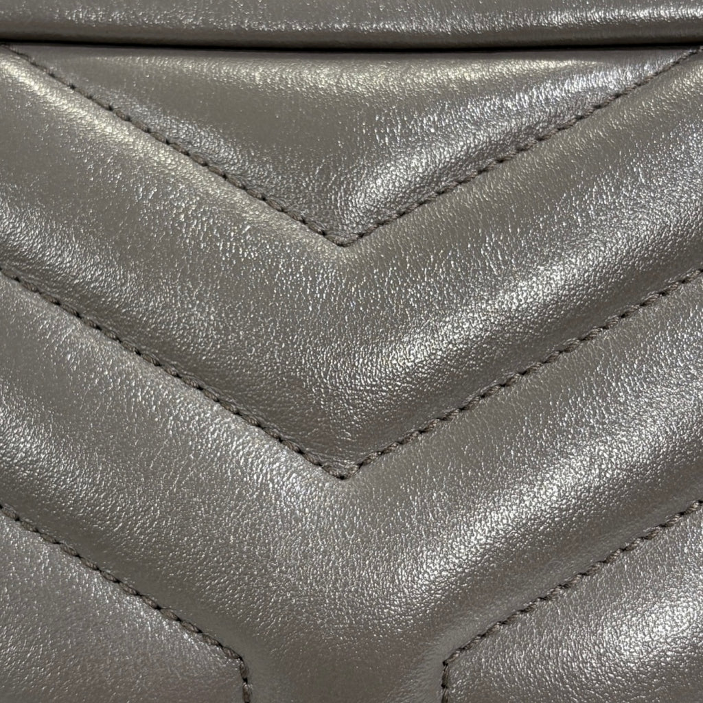 Grey Chevron Quilted Leather Toy LouLou Silver Hardware