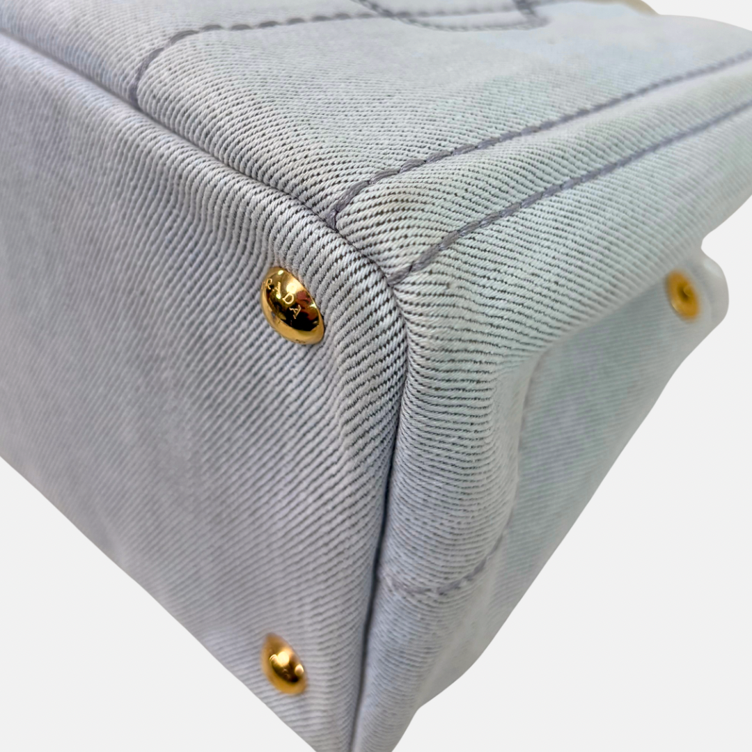 Canapa Tote Bag Grey Demin Canvas Gold Hardware