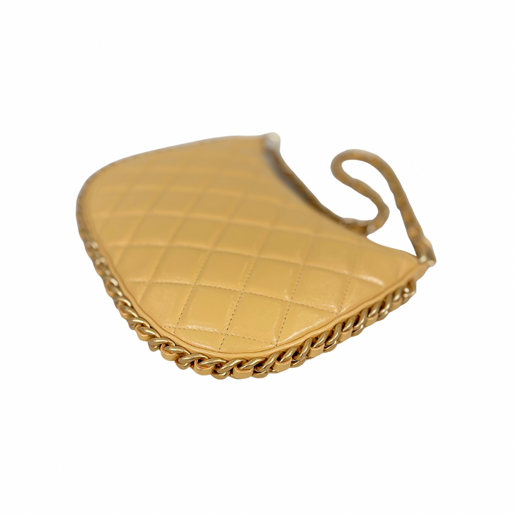 Hobo Bag Yellow Lambskin Leather Gold-Tone Hardware
