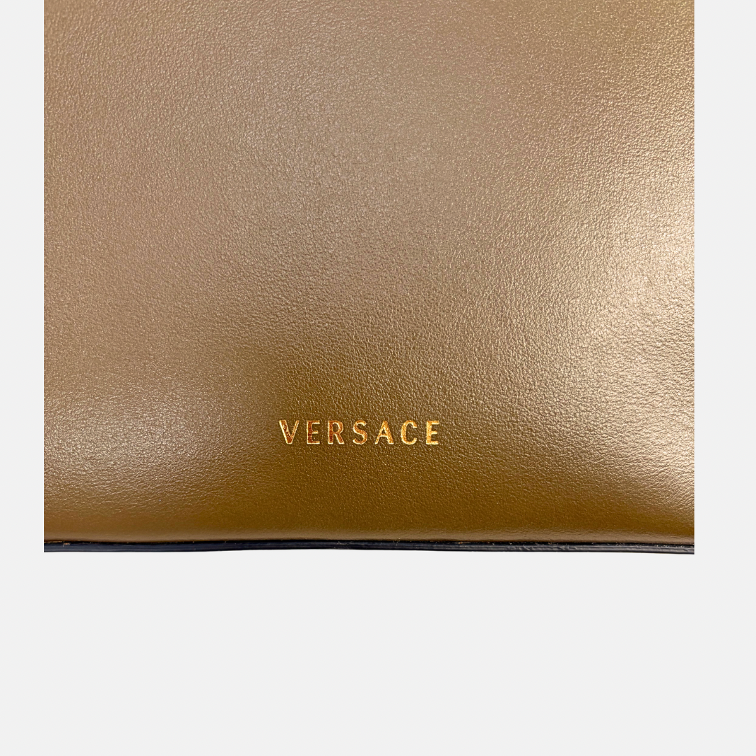 Virtus Bucket Shopper Bag Olive Brown Gold Hardware