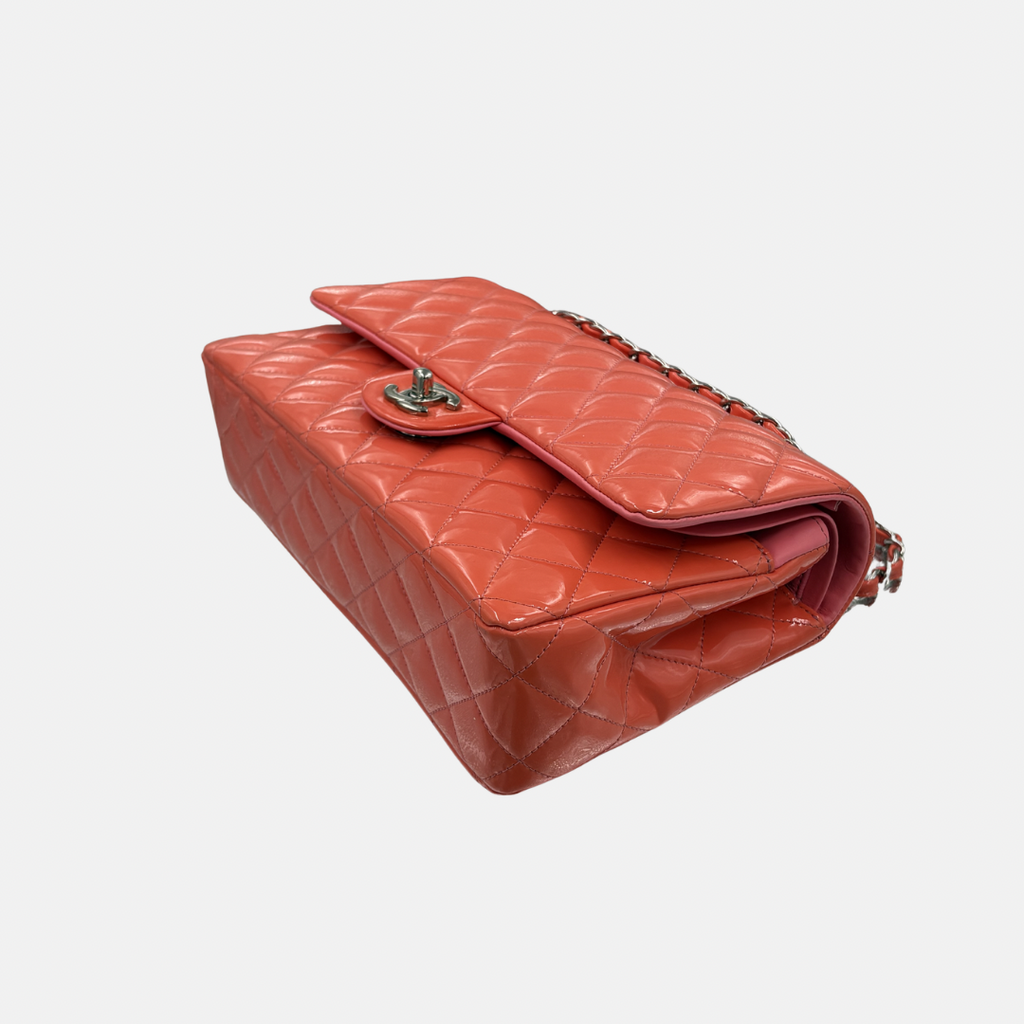 Classic Double Flap Medium Coral Orange Patent Leather