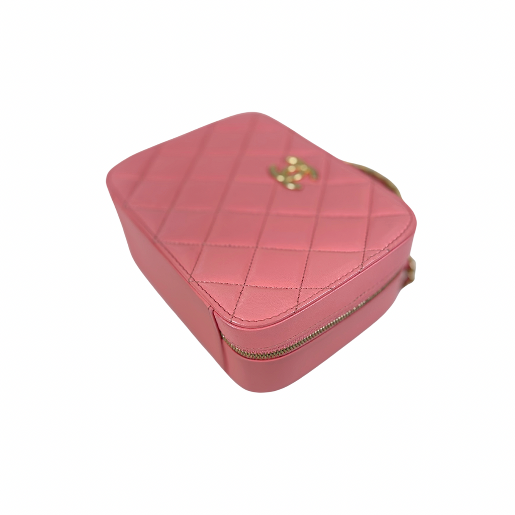 Vanity Top Handle Salmon Pink Lambskin Leather Gold Hardware Microchip