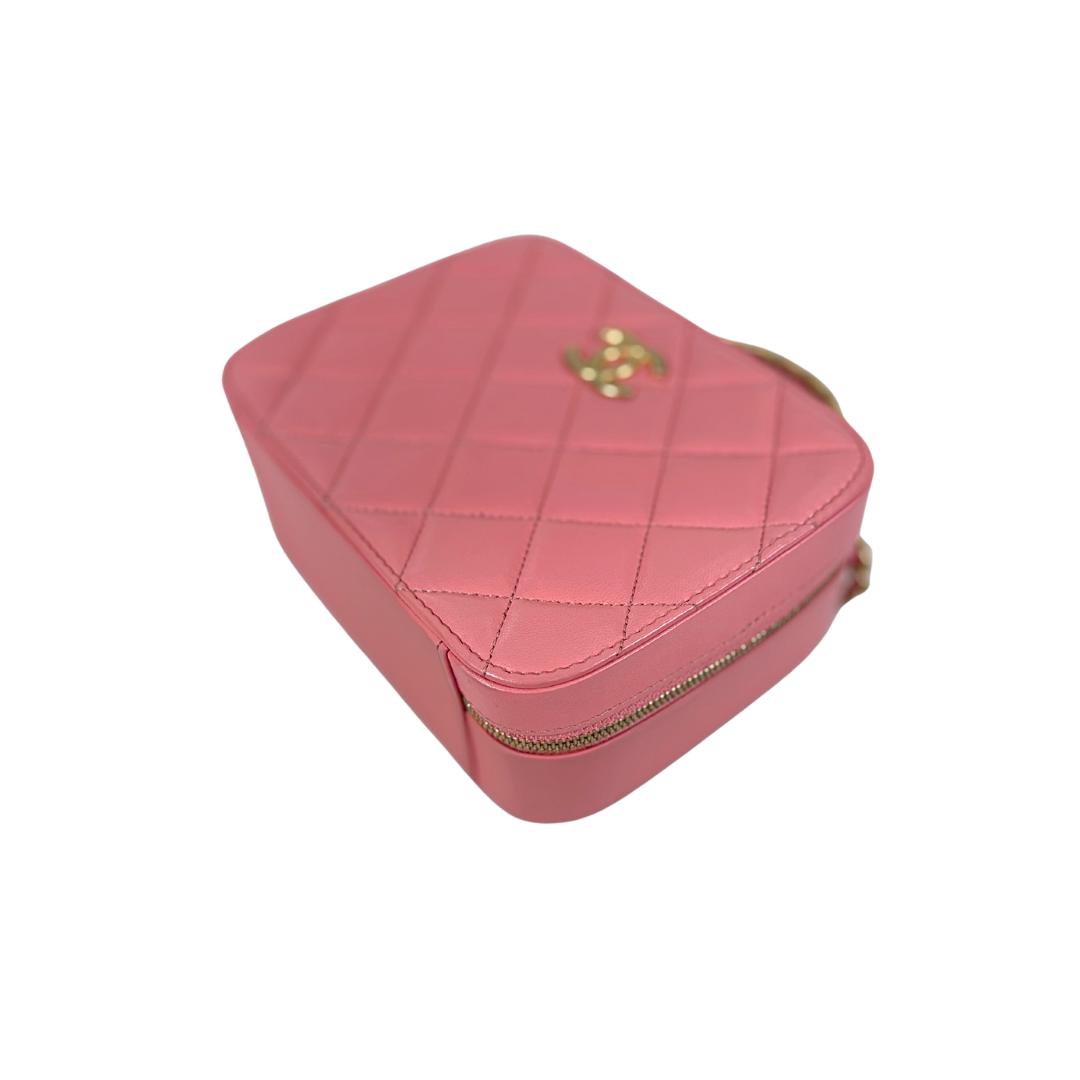Vanity Top Handle Salmon Pink Lambskin Leather Gold Hardware Microchip
