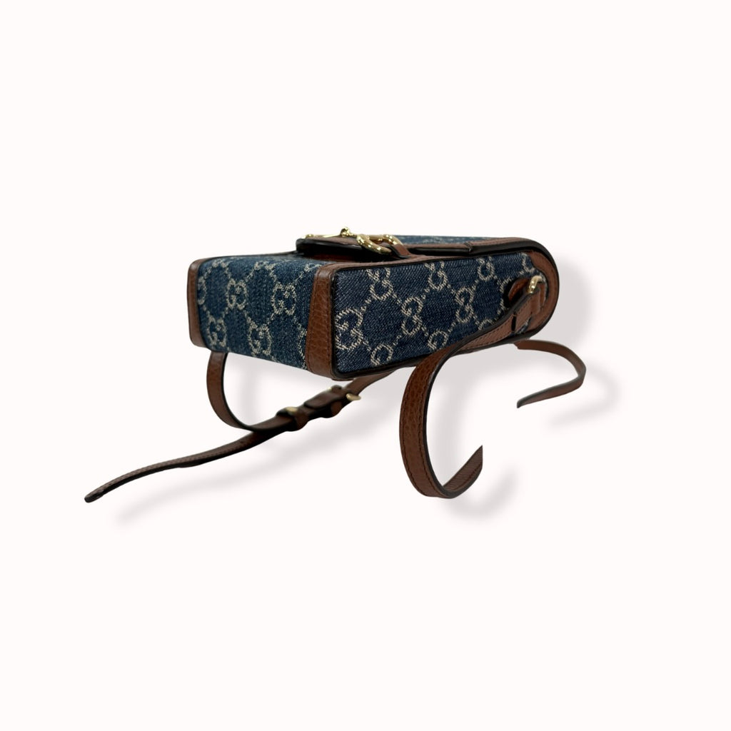 Horsebit GG Denim 1955 Mini Brown Leather Trim