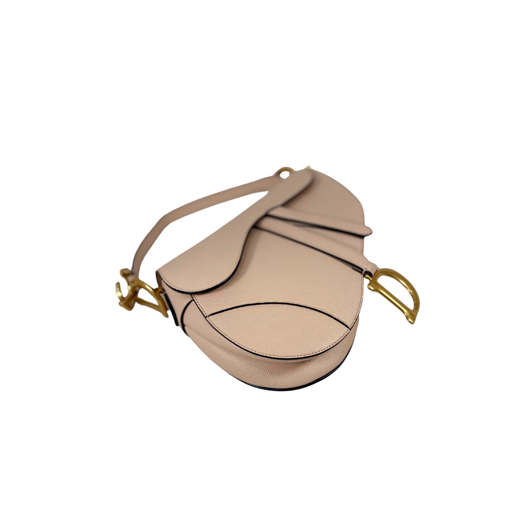 Saddle Bag Medium Beige Grained Calfskin Leather Gold Hardware