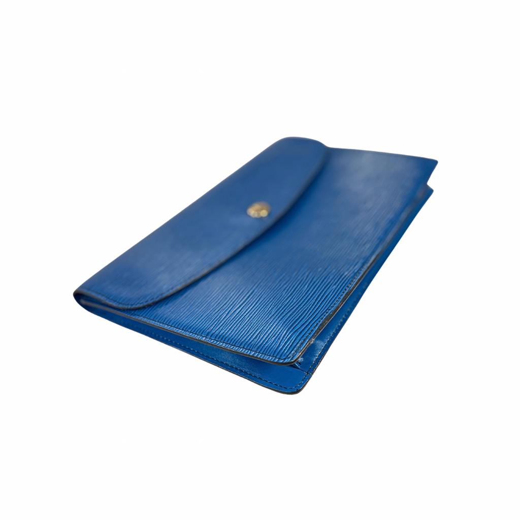 Montaigne 23 Clutch Bag Epi Leather Toledo Blue Gold Hardware