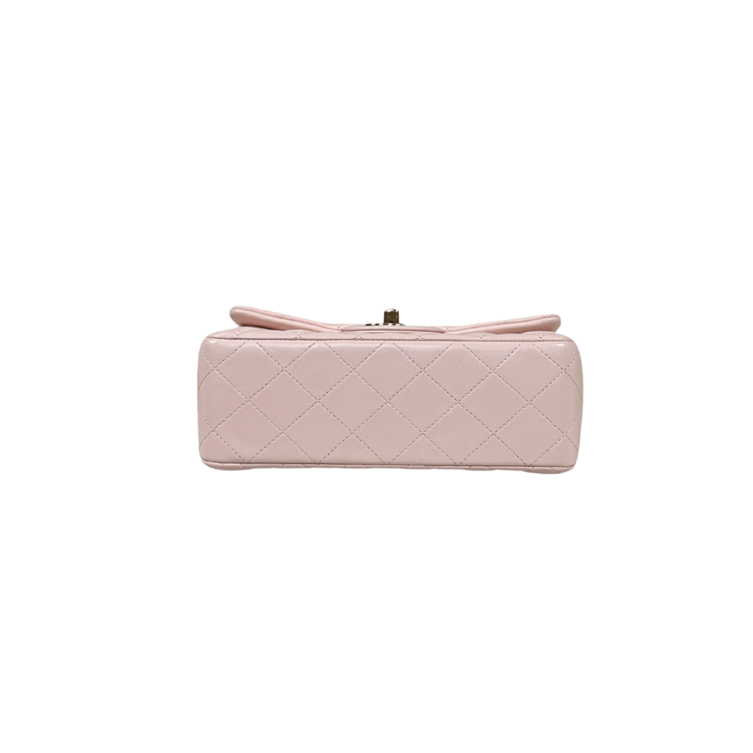 Mini Flap Pale Pink Lambskin Leather Gold Hardware Microchip