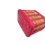 Take Away Vanity Case Top Handle Bag Salmon Pink Rattan Silver Hardware