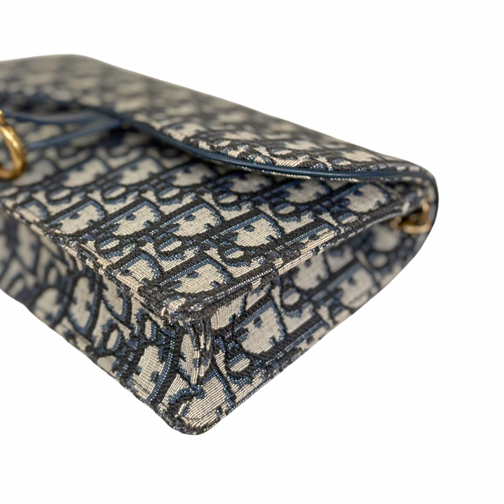 Saddle Pouch Wallet On Chain Medium Blue Oblique Jacquard Gold-Finish Hardware