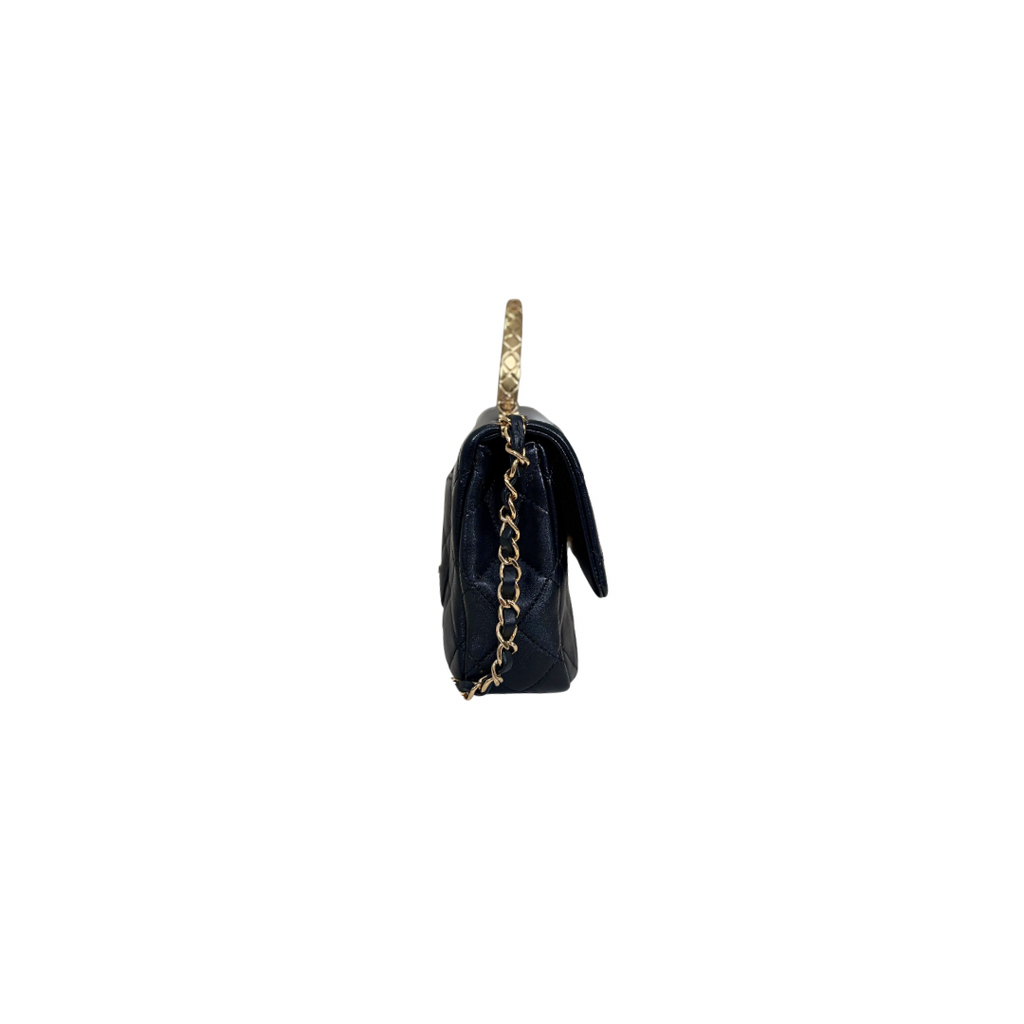 24C Mini Flap Black Lambskin Leather Gold Hardware Microchip