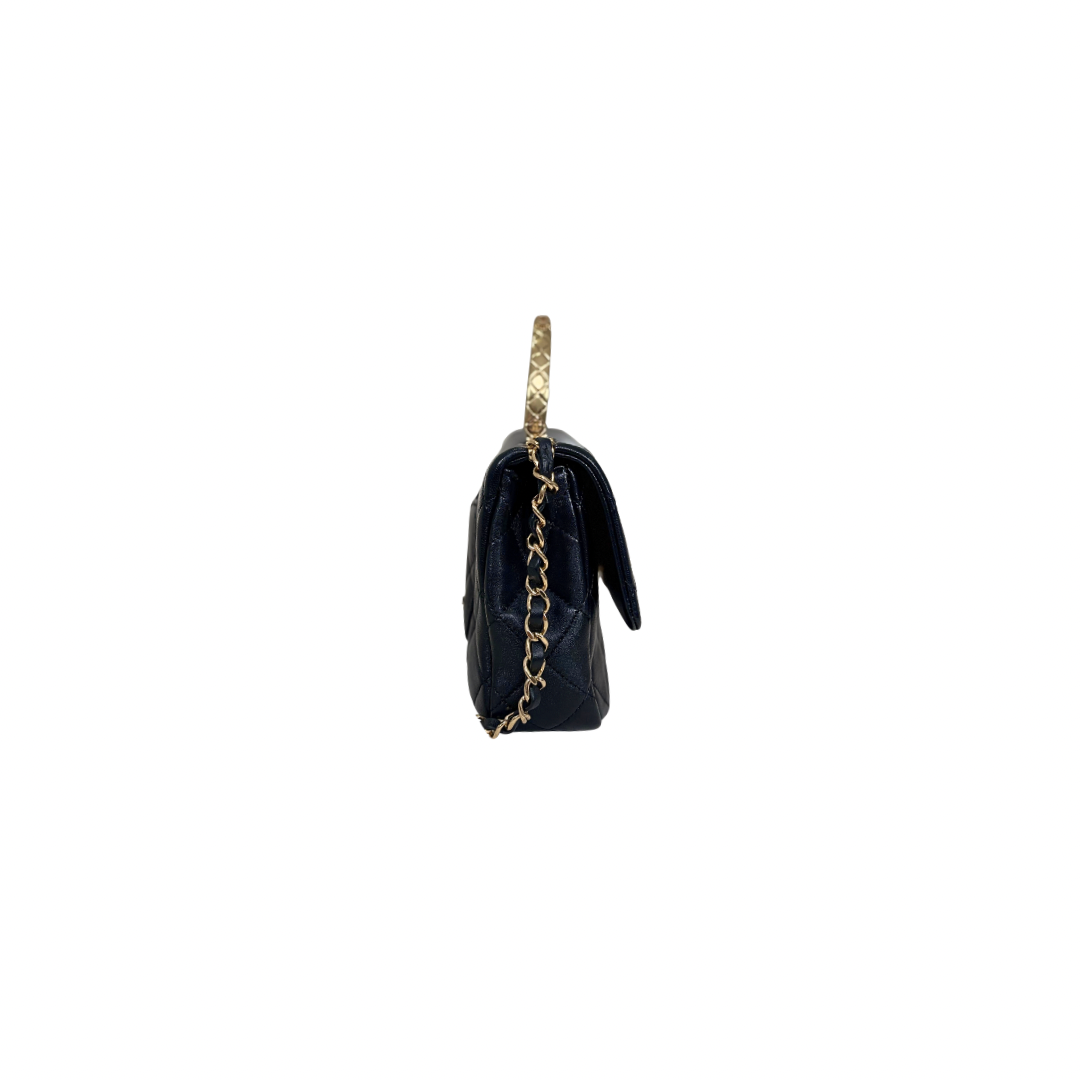24C Mini Flap Black Lambskin Leather Gold Hardware Microchip