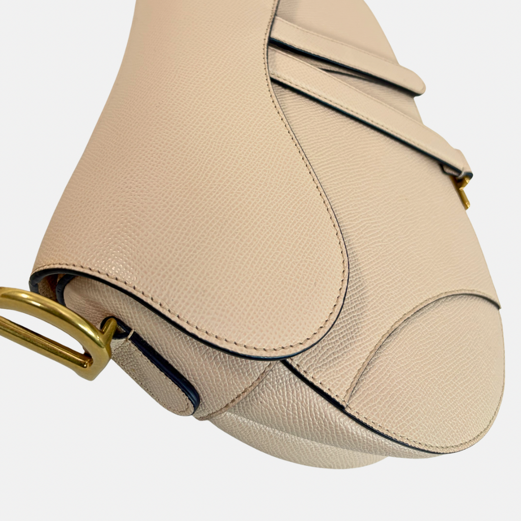 Saddle Bag Medium Beige Grained Calfskin Leather Gold Hardware