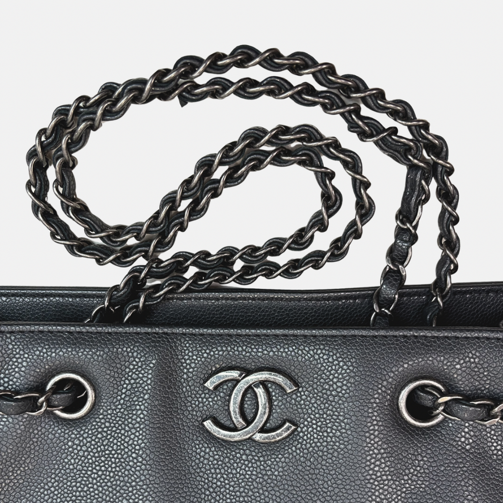 Shopping Tote Bag Woven Chain Black Caviar Leather Ruthenium Hardware Series 22