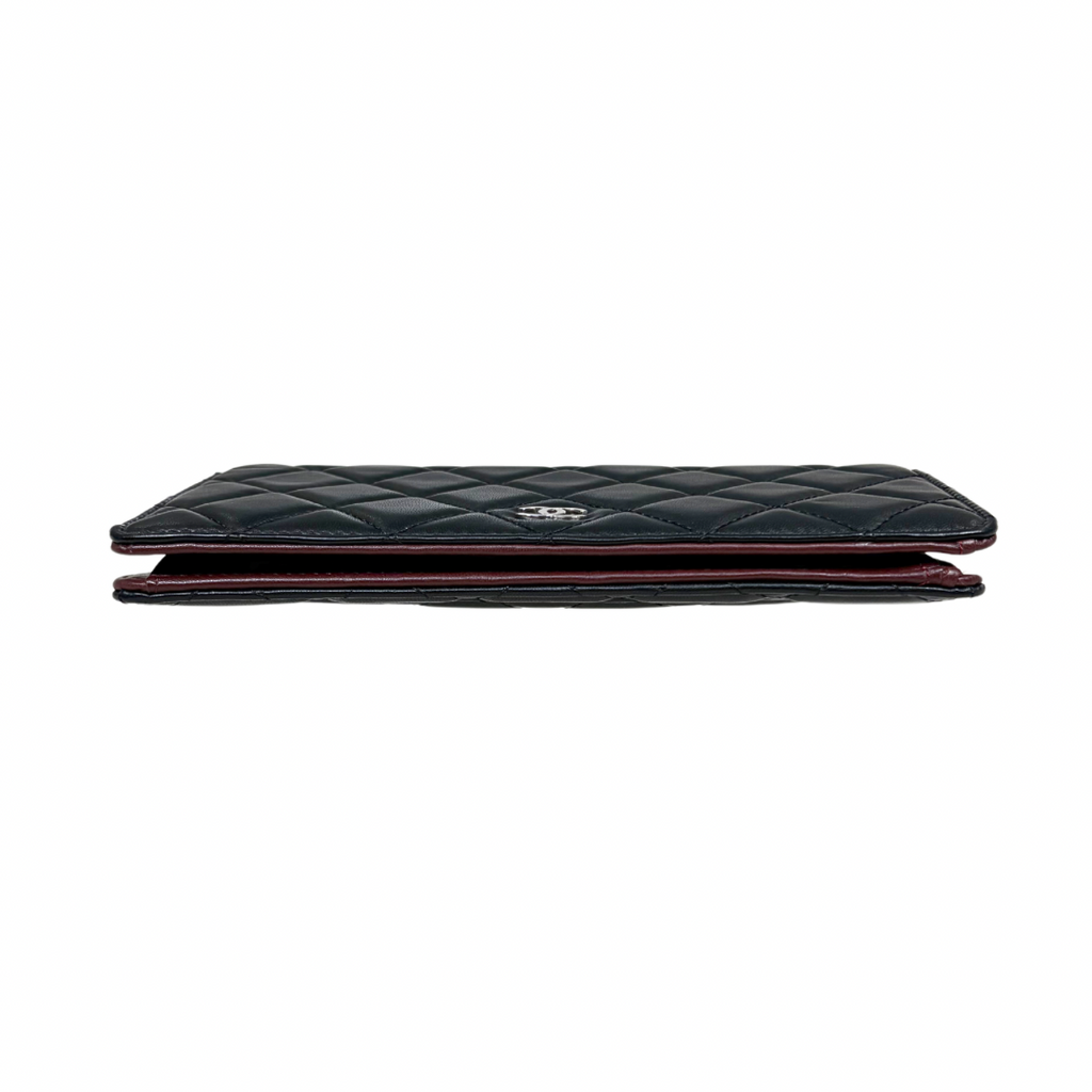 Long Wallet Black Lambskin Leather Silver Hardware