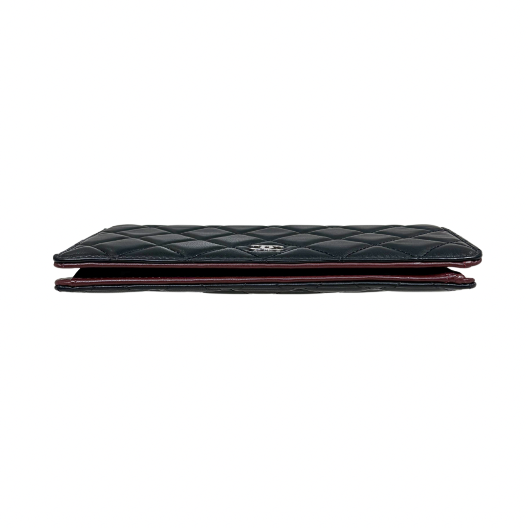 Long Wallet Black Lambskin Leather Silver Hardware