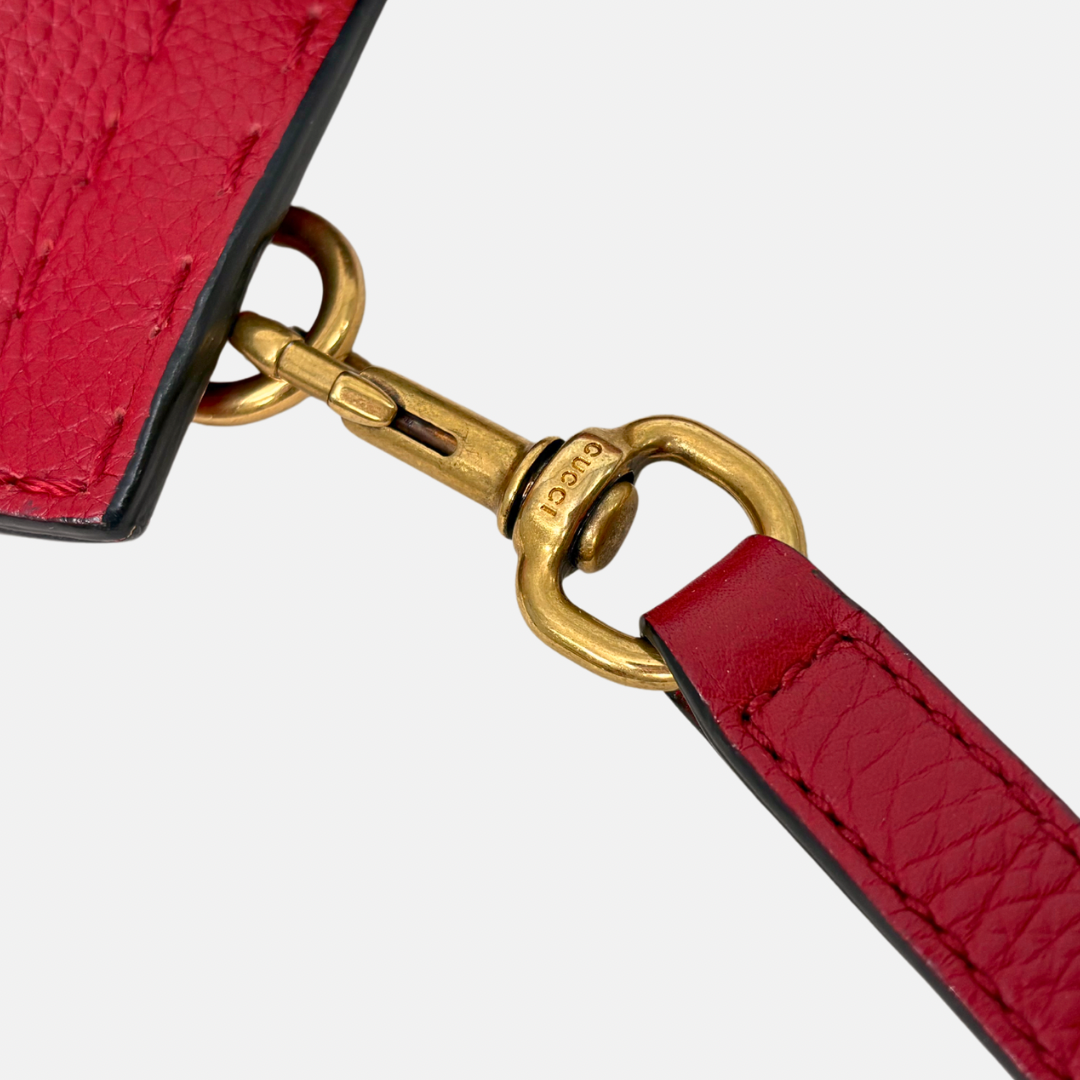GG Marmont Two Way Flap Red Calfskin Leather Gold Hardware