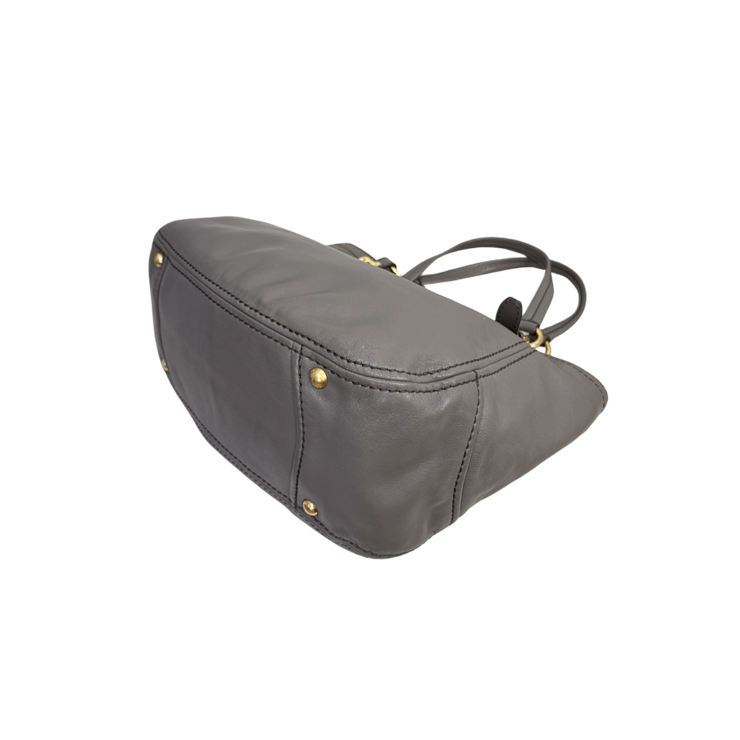 Signature Hobo Bag Vitello Daino Leather Grey Gold Hardware