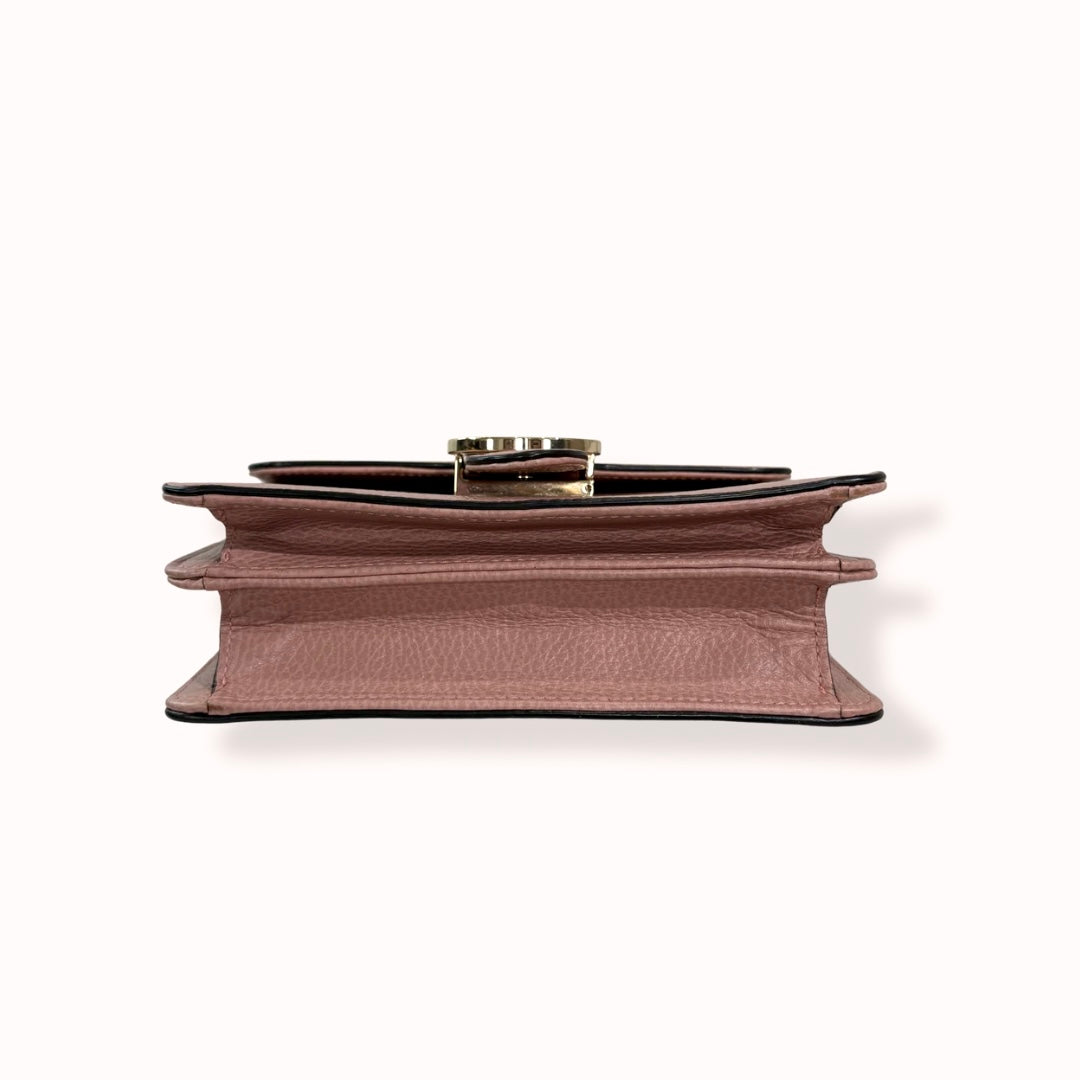 Pebbled Leather Interlocking G Small Light Pink Gold-Tone Hardware