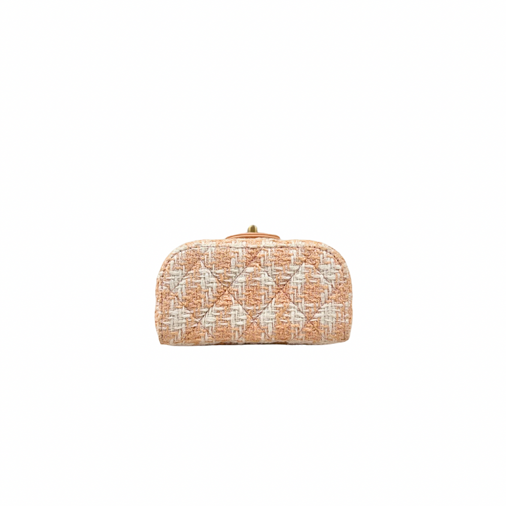 Tweed Mini Square Flap Bag Light Orange Ecru Gold Hardware