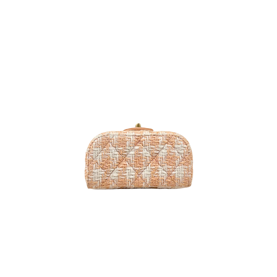 Tweed Mini Square Flap Bag Light Orange Ecru Gold Hardware