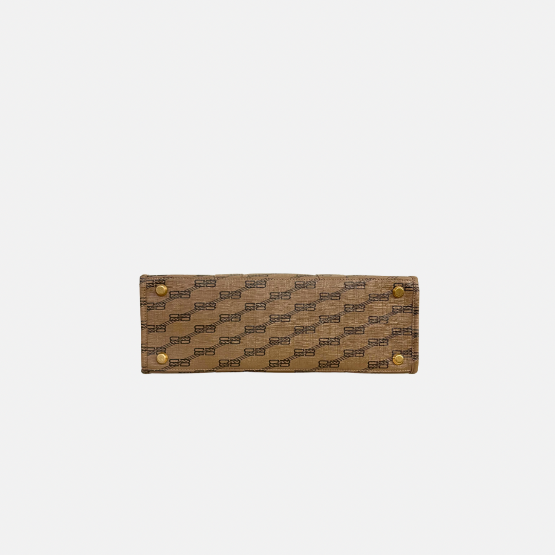 BB Monogram Signature Brown Tote Bag Gold Hardware